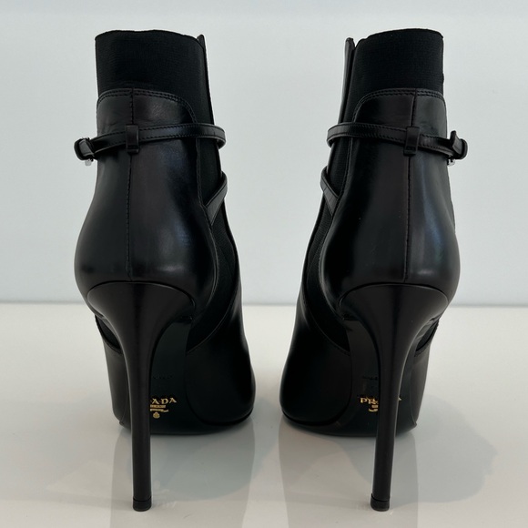 PRADA CALZATURE DONNA BLACK LEATHER BOOTS SIZE IT 37.5 / US 7.5 - Picture 15 of 17